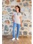 Kadın Mavi Desenli T-Shirt Pijama Takımı 24Y4004 1