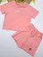 Kız Çocuk Owersize Pembe Tişort Şort Ikili Takım Cep ve Baskı Detaylı 1