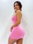 Pembe Mikro Straplez Toka Detaylı Mini Elbise 2