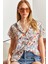 Çiçek Desen Kısa Kollu Keten Görünümlü Gömlek 1