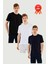 Erkek 3'lü Bisiklet Yaka T-Shirt %100 Pamuk Nakış Detaylı Basic Siyah-Beyaz-Lacivert 1