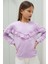 Lila Dantel Detaylı Bisiklet Yaka Kız Çocuk Sweatshirt 18548 3