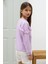 Lila Dantel Detaylı Bisiklet Yaka Kız Çocuk Sweatshirt 18548 5
