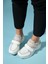 Berge Beyaz Bej Kadın Cırtlı Dolgu Taban Spor Sneakers 2