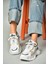 S312612404 Beyaz Kumaş Kalın Tabanlı Spor Ayakkabı Sneakers 1