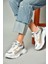 S312612404 Beyaz Kumaş Kalın Tabanlı Spor Ayakkabı Sneakers 3