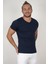 Lacivert V Yakalı Likralı Dar Kesim Erkek Tshirt 1801165 3