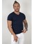 Lacivert V Yakalı Likralı Dar Kesim Erkek Tshirt 1801165 7