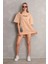 Unisex Bisiklet Yaka Baskılı Oversize T-Shirt - Bej 4