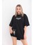 Unisex Bisiklet Yaka Baskılı Oversize T-Shirt - Siyah 1