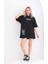 Unisex Bisiklet Yaka Baskılı Oversize T-Shirt - Siyah 5