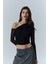 Düşük Omuz Detaylı Tül Bluz Siyah 1