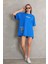 Alinn Butikk Unisex Bisiklet Yaka Baskılı Oversize T-Shirt - Mavi 4