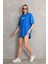 Unisex Bisiklet Yaka Baskılı Oversize T-Shirt - Mavi 5