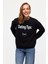Baskılı Düz Renk Sweatshirt -Siyah 1