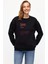 Baskılı Düz Renk Sweatshirt -Siyah 1