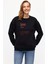 Baskılı Düz Renk Sweatshirt -Siyah 1