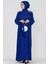 Omuzu Işlemeli Beli Kuşaklı Tesettür Elbise-Saks Mavisi 1