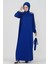 Omuzu Işlemeli Beli Kuşaklı Tesettür Elbise-Saks Mavisi 2