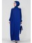 Omuzu Işlemeli Beli Kuşaklı Tesettür Elbise-Saks Mavisi 4