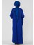Omuzu Işlemeli Beli Kuşaklı Tesettür Elbise-Saks Mavisi 5