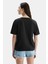 Avalon Siyah Bisiklet Yaka Baskılı Oversize Kadın Tshirt 4