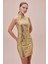 Gold Halter Yaka Mini Elbise 1