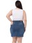 Büyük Beden Taşlama Detaylı Beş Cepli Mavi Mini Denim Etek 3