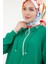 Kolları Ribanalı Kapüşonlu Yarım Fermuarlı Tunik Benetton Yeşili 24YT461 5