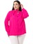 Büyük Beden Boyundan Bağlama Detaylı Manşetli Fuşya Gömlek 5