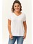 Kadın Büyük Beden V Yaka Basic Kısa Kollu Beyaz T-Shirt 1