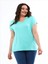 Kadın Büyük Beden V Yaka Basic Kısa Kollu Mint T-Shirt 1