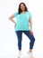 Kadın Büyük Beden V Yaka Basic Kısa Kollu Mint T-Shirt 2