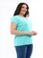 Kadın Büyük Beden V Yaka Basic Kısa Kollu Mint T-Shirt 3