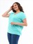 Kadın Büyük Beden V Yaka Basic Kısa Kollu Mint T-Shirt 4