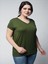 Kadın Büyük Beden V Yaka Basic Kısa Kollu Haki T-Shirt 2