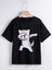 Unısex Rahat Kalıp Pamuklu Havalı Kedicik Baskılı Çocuk T-Shirt 1