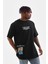Unisex Bisiklet Yaka Baskılı Oversize T-Shirt - Siyah 1