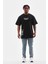 Unisex Bisiklet Yaka Baskılı Oversize T-Shirt - Siyah 4