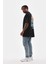 Unisex Bisiklet Yaka Baskılı Oversize T-Shirt - Siyah 5