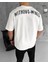 Unisex Bisiklet Yaka Baskılı Oversize T-Shirt - Beyaz 2