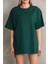 Unisex Bisiklet Yaka 20/1 Düz Oversize T-Shirt - Yeşil 3