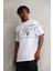 Unisex Bisiklet Yaka Baskılı Oversize T-Shirt - Beyaz 2