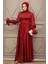 Bordo Tesettür Saten Abiye Elbise 5983BR 2