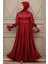 Bordo Tesettür Saten Abiye Elbise 5983BR 3