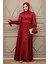 Bordo Tesettür Saten Abiye Elbise 5983BR 4