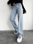 Kadın Paça Yırtmaçlı Mom Jeans Pantolon Açık Mavi 1