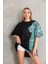 Stil Aura Unisex Bisiklet Yaka Baskılı Oversize T-Shirt - Siyah 4