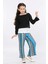 Kız Çocuk 3'lü Takım Fırfırlı Kol Sweatshirt,t-Shirt ve Geniş Paça Pantolon MRN2425 1