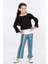 Kız Çocuk 3'lü Takım Fırfırlı Kol Sweatshirt,t-Shirt ve Geniş Paça Pantolon MRN2425 2